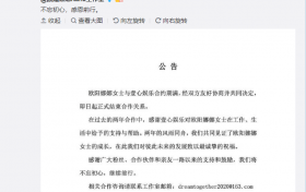 欧阳娜娜与壹心娱乐结束合作 自豪的明星阵容早就崩塌